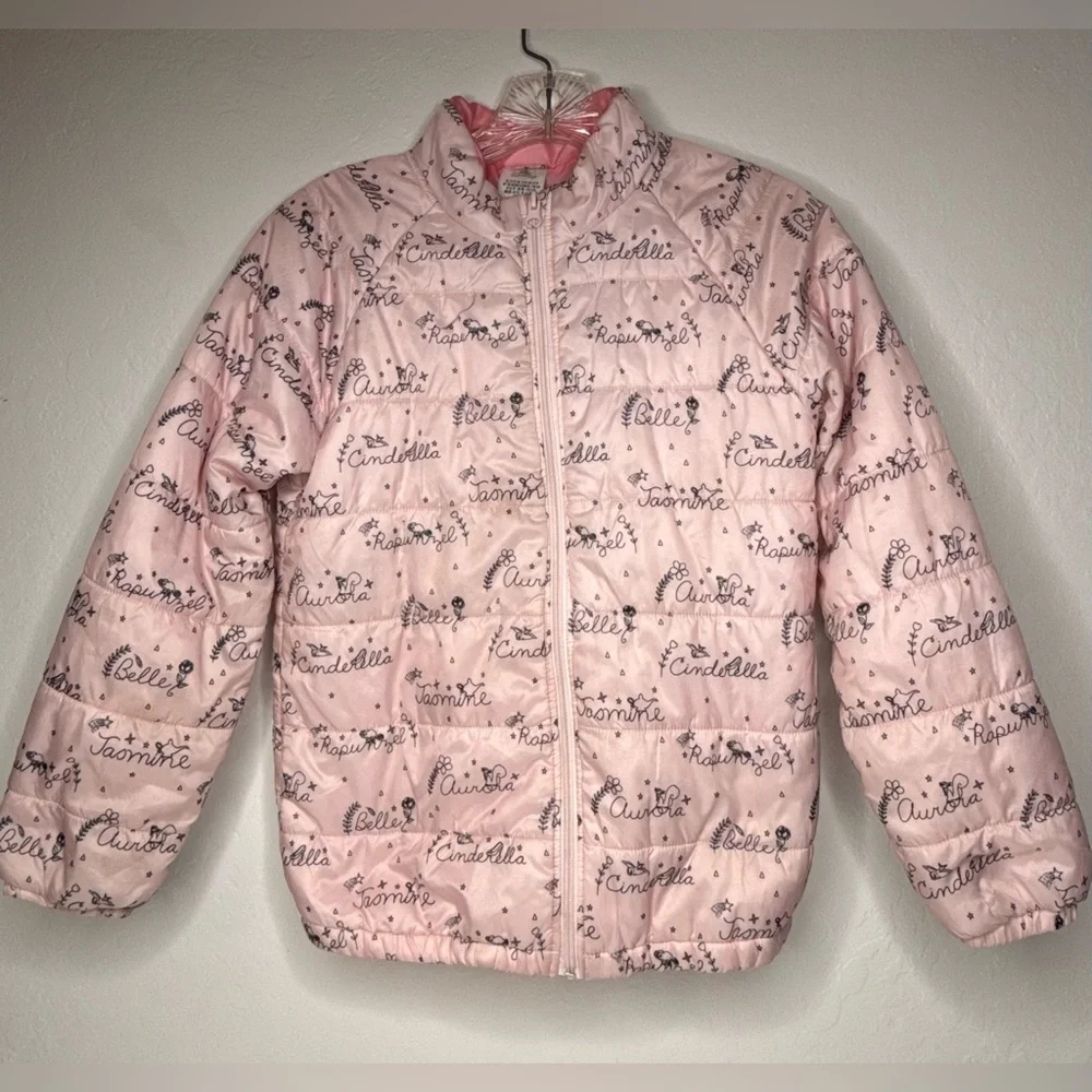 Disney Store Pink Quilted Girls Size 9/10 Coat‎ Puffer Jacket Princess Names